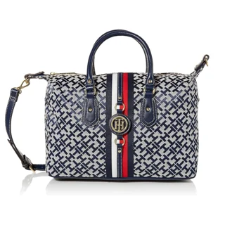 کیف دستی و دوشی زنانه تامی هیلفیگر مدل Jaden Satchel طرح مونوگرام TH رنگ Tommy Navy