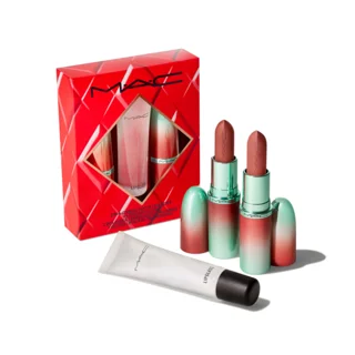 ست سه تایی رژ لب و لیپ گلاس MAC اورجینال | ۲ رژلب مات Velvet Teddy و Whirl + Lipglass Clear